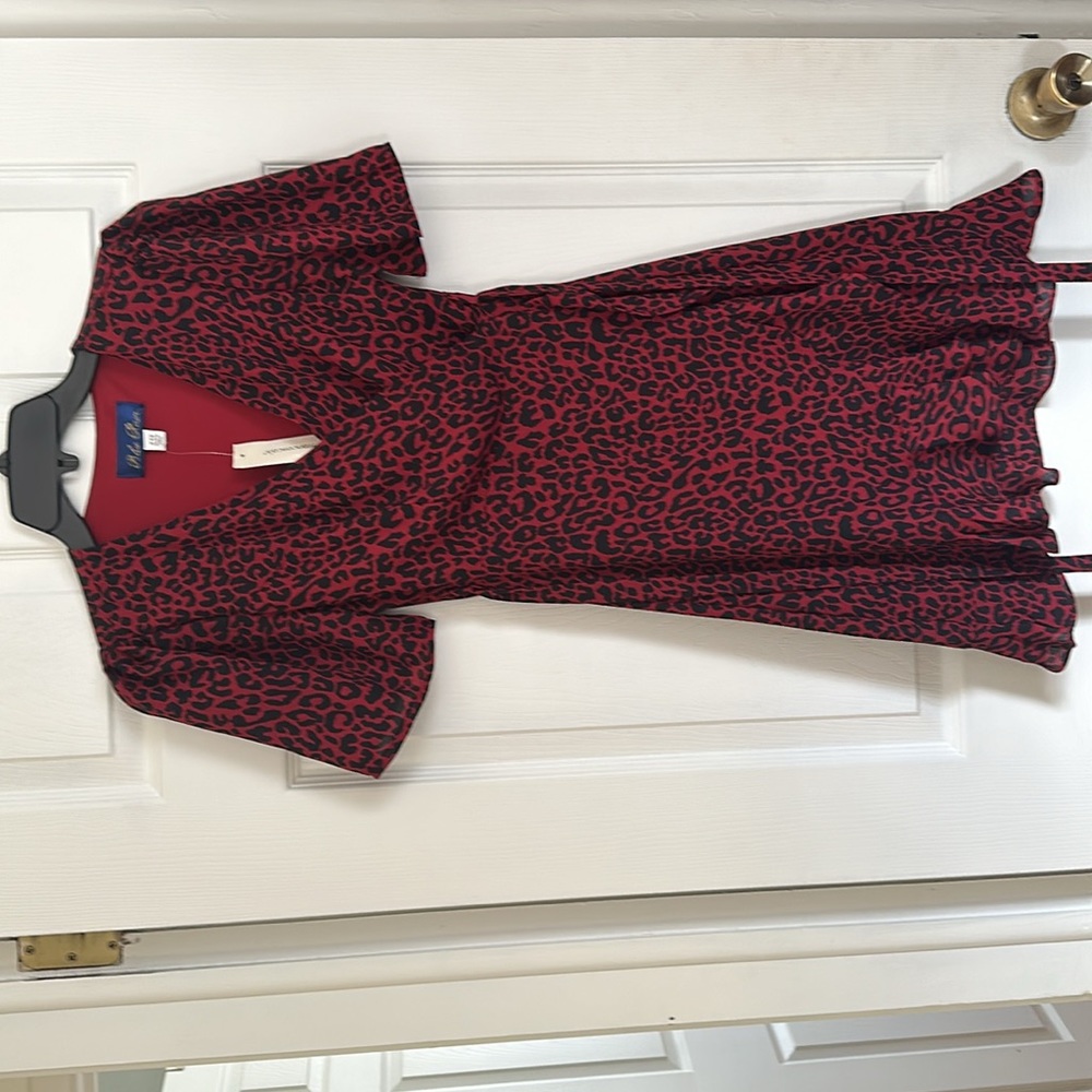 Blue rain Red and black cheetah print dress